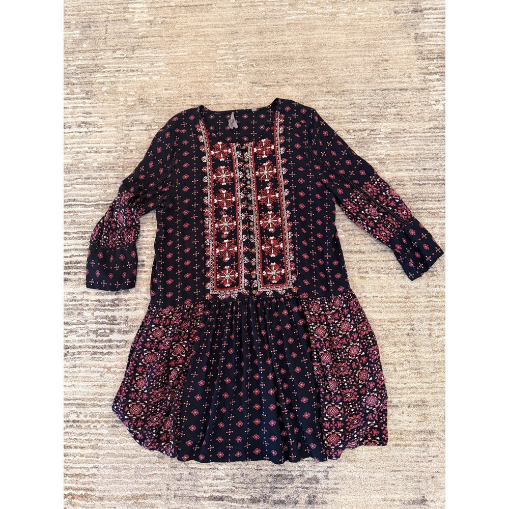 VanessaVirginia Anthropologie Dress Womens Medium Black Embroidered Boho Swing - Picture 13 of 16